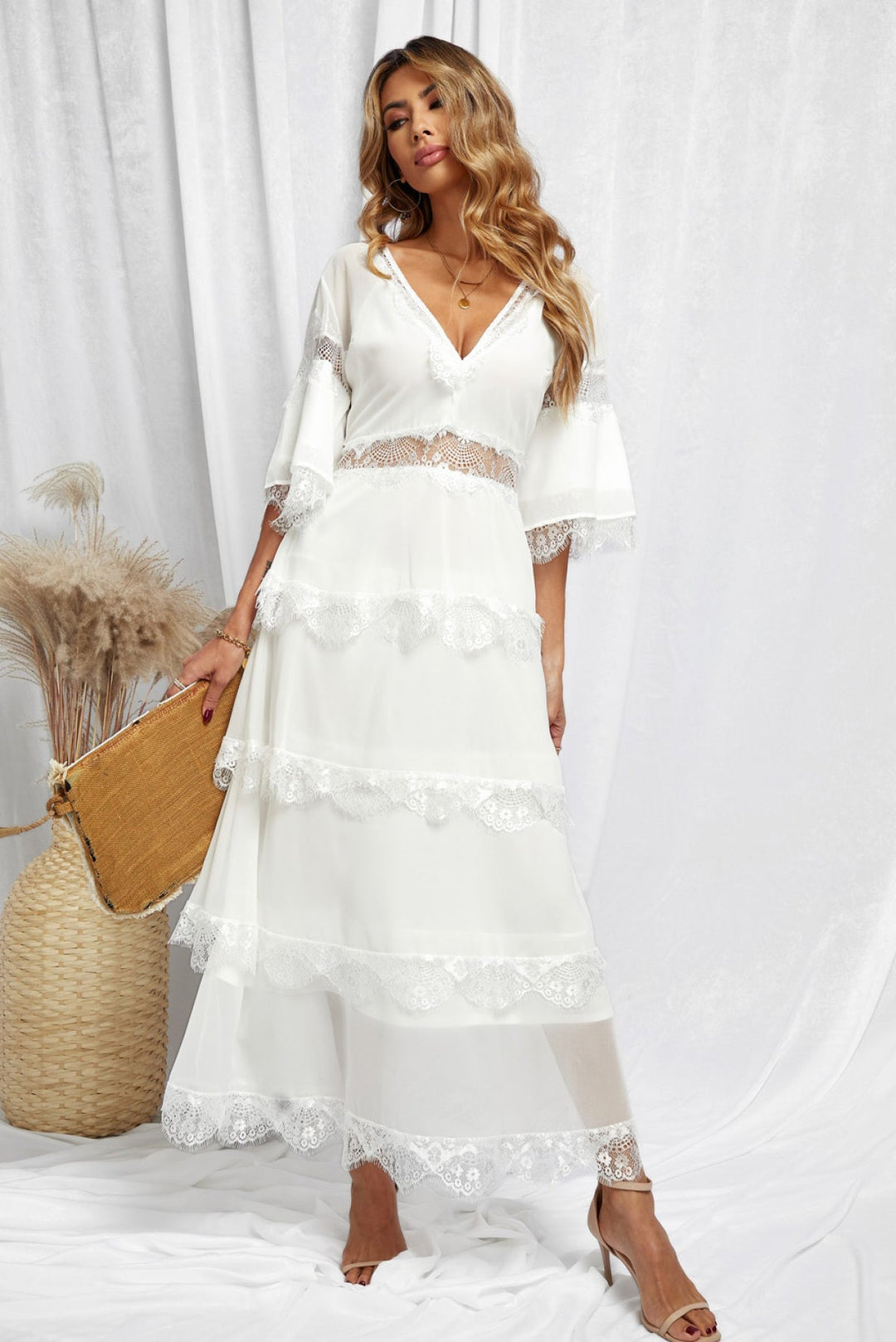 Swiss Dot Layered Dress - Long Dress