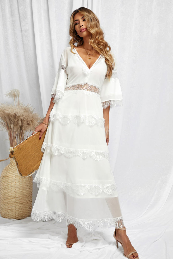Swiss Dot Layered Dress - Long Dress