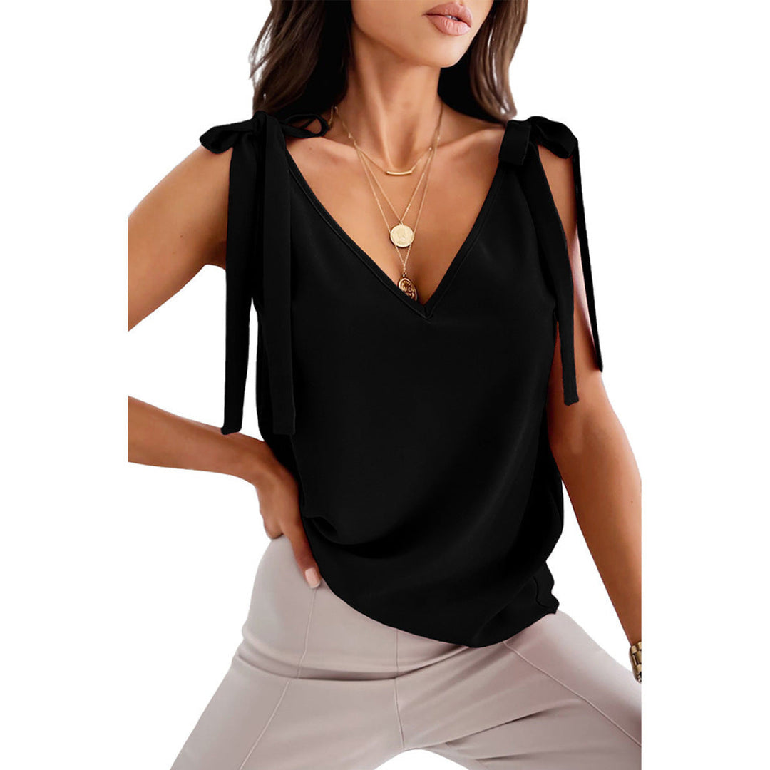 V-neck Sleeveless Knot Tank Top