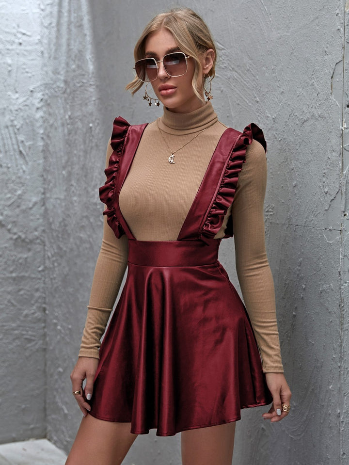 Ruffled Strap Suspender Pleated Skirt
