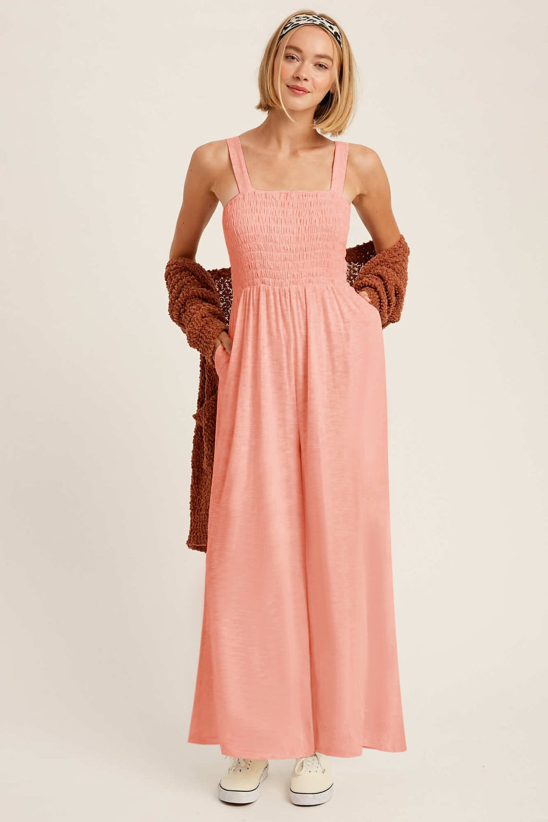 Smocked Wide Leg Jumpsuit