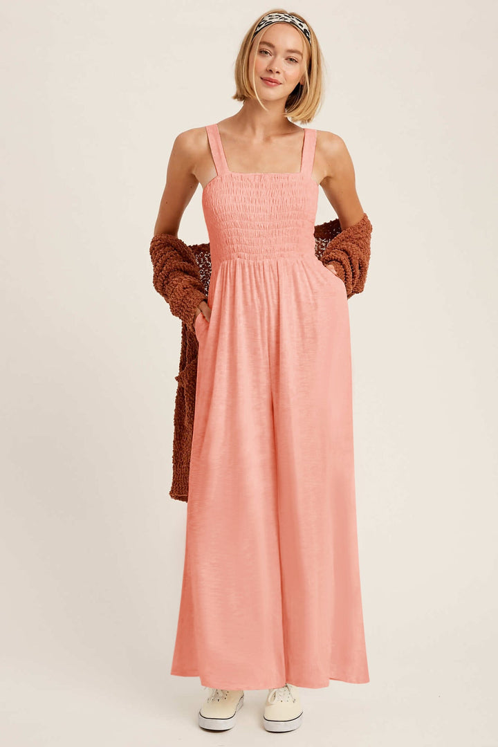 Smocked Wide Leg Jumpsuit