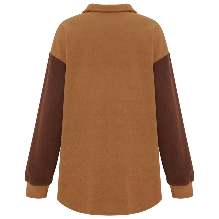 Shirt Collared Long Sleeve Single-Breasted Colorblock Jackets With Pockets