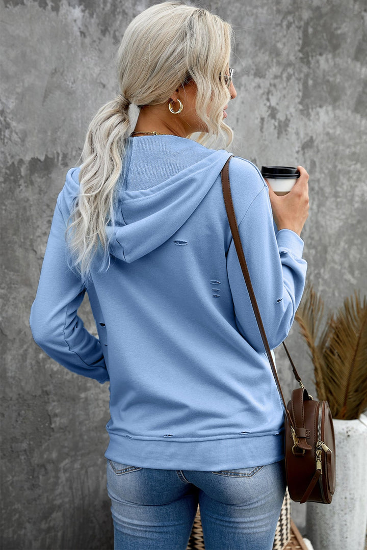 Ripped Zipper Pocket Hoodie