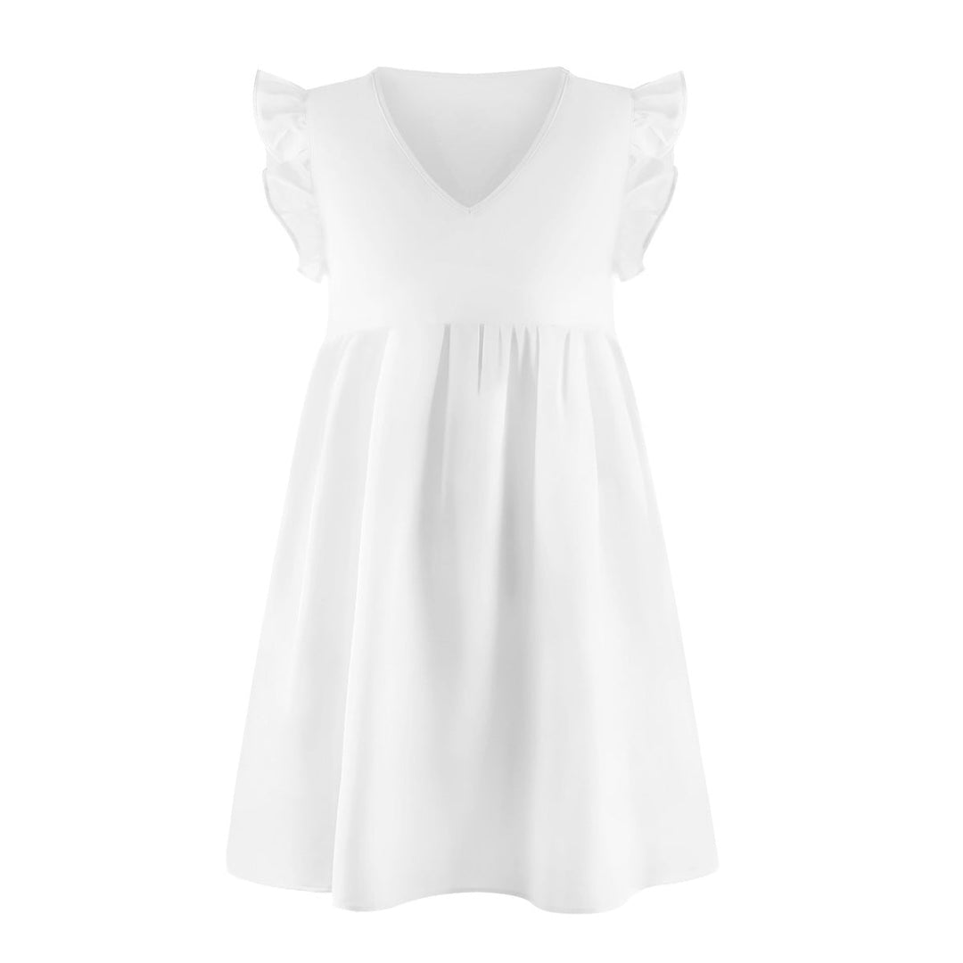 V-neck Solid Color Ruffle Sleeve A-line Mini Dress