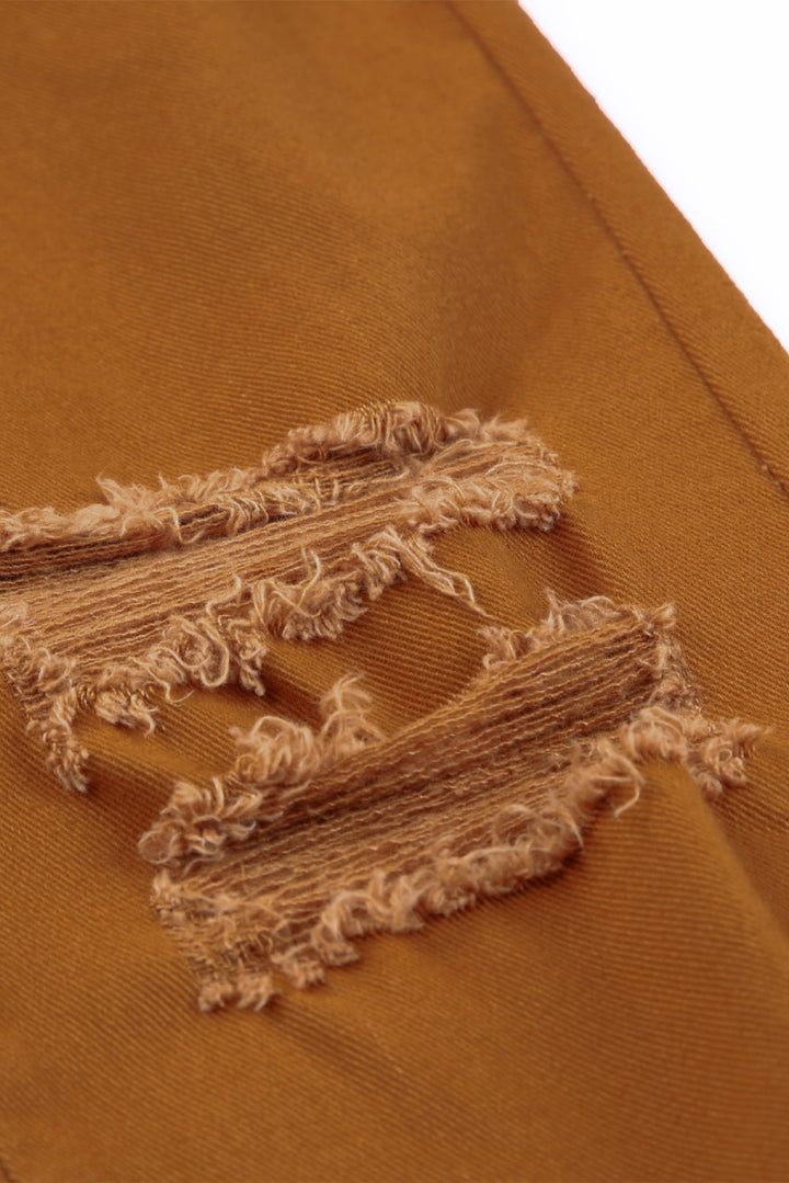 Distressed Raw Hem Straight Leg Jeans