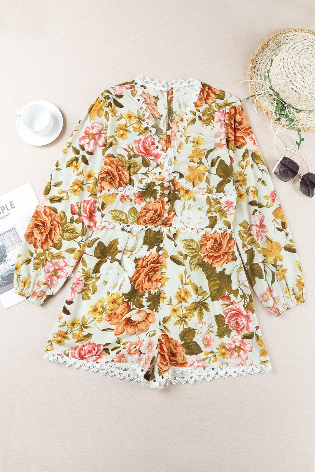 Floral Lace Trim Romper