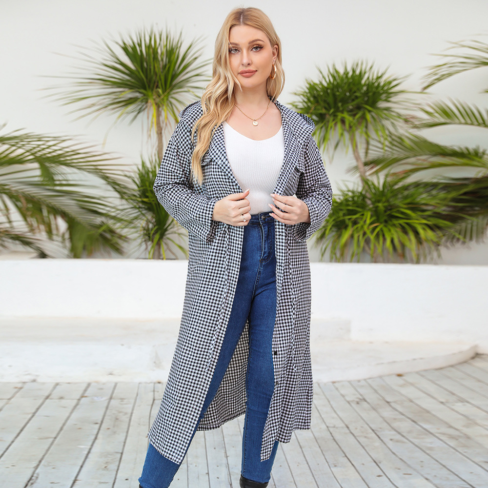 Plus Size Plaid Belted Hooded Shirt Dress