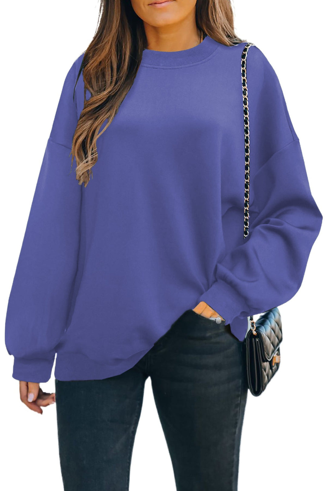 Solid Drop-Shoulder Pullover Sweatshirt