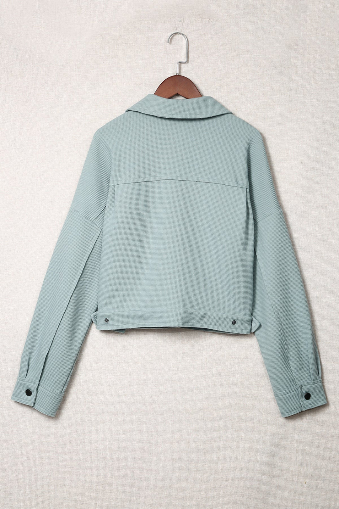 Waffle Knit Buttons Cropped Jacket With Pockets