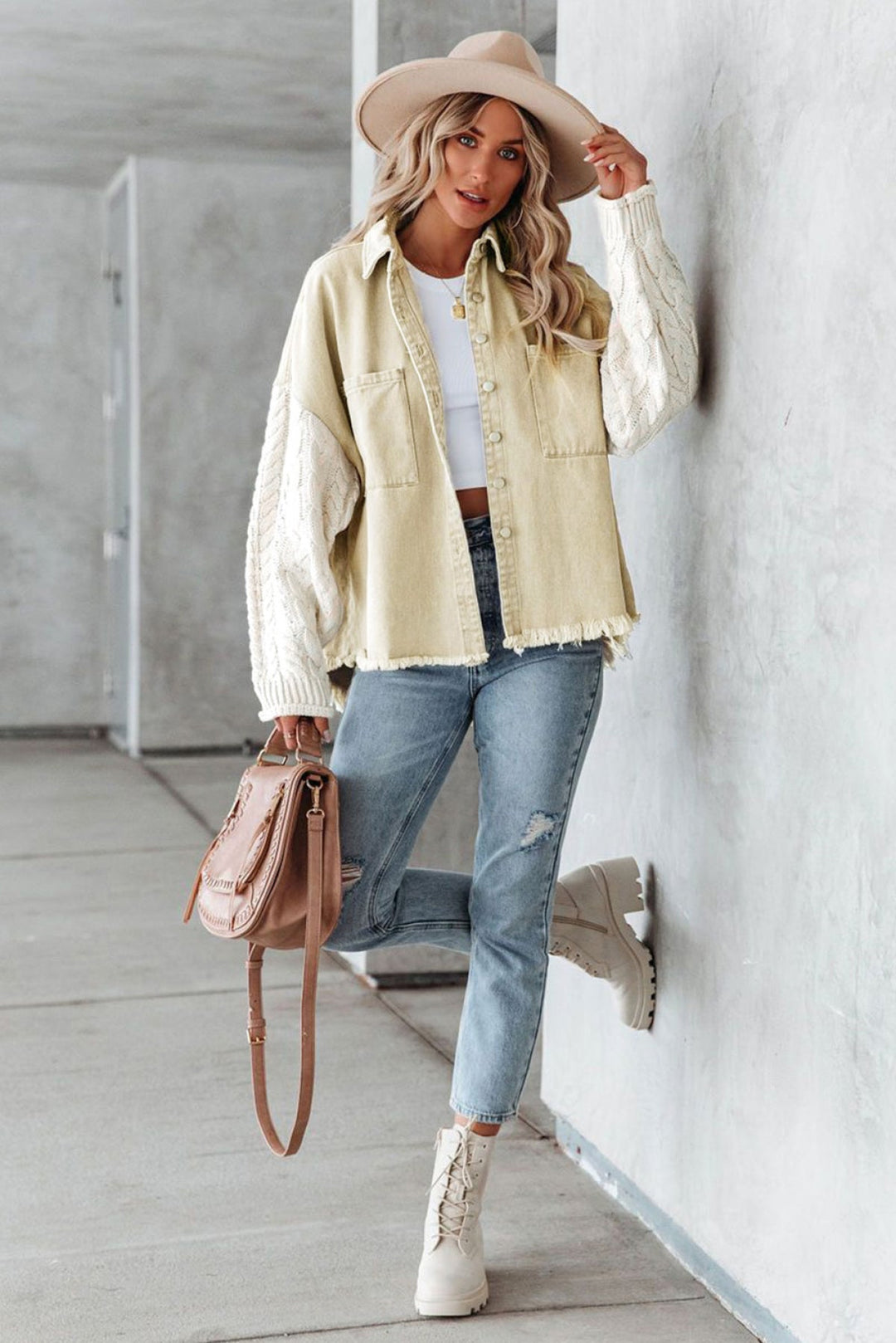 Khaki Cable Knit Denim Jacket