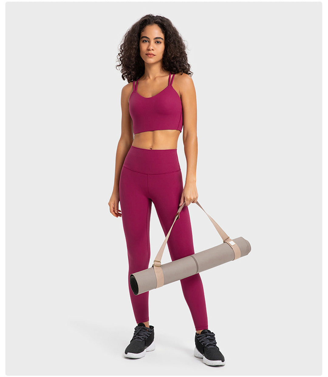 Solid Ribbed Double Shoulder Straps Crisscross Sports Bras