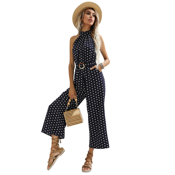 Women Polka Dots Wide-Leg Jumpsuit With Belt