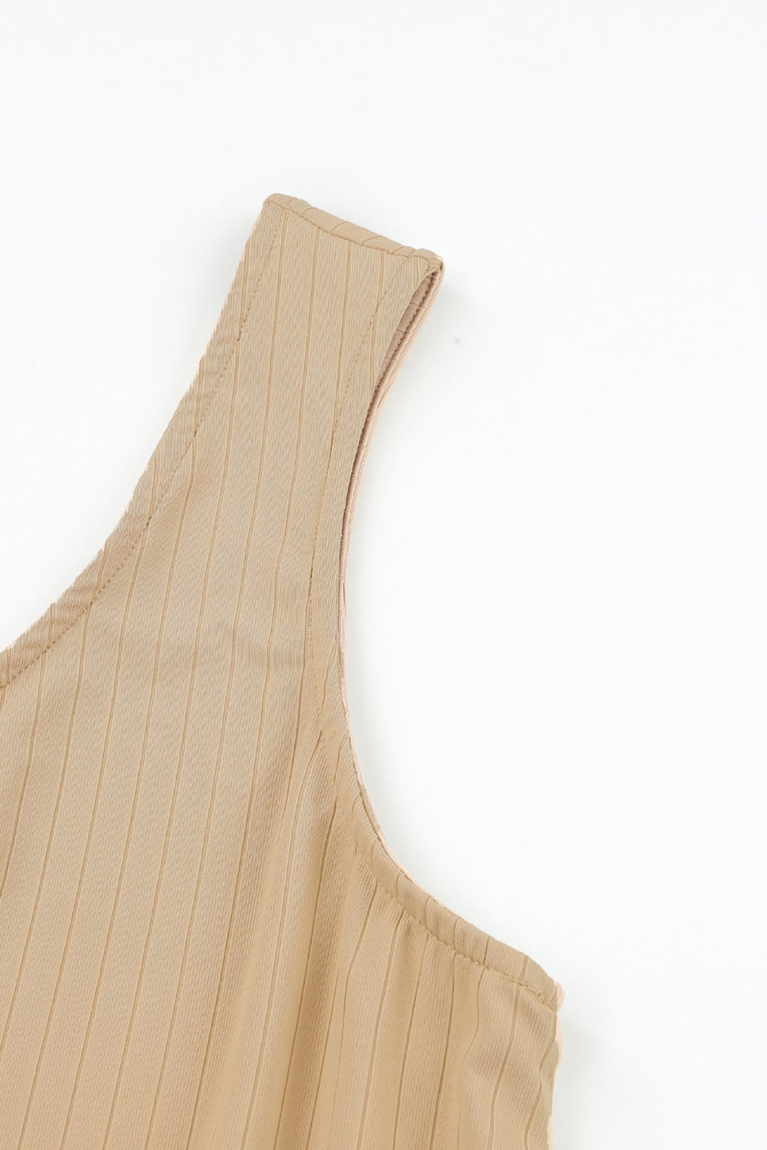Apricot Ribbed Drawstring Sleeveless Jumpsuit
