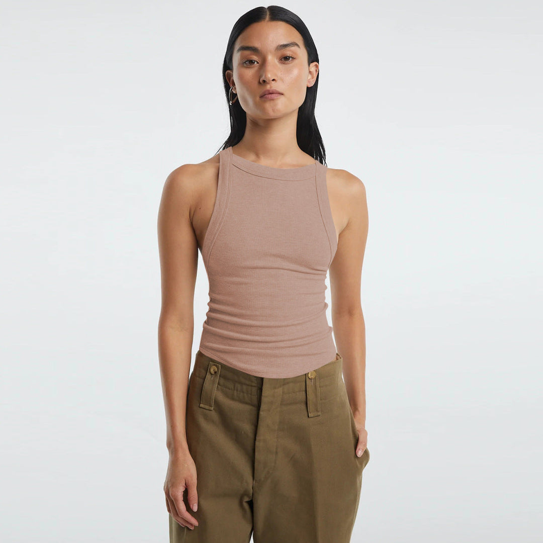 Ribbed Round Neck Sleeveless Backless Tank Top