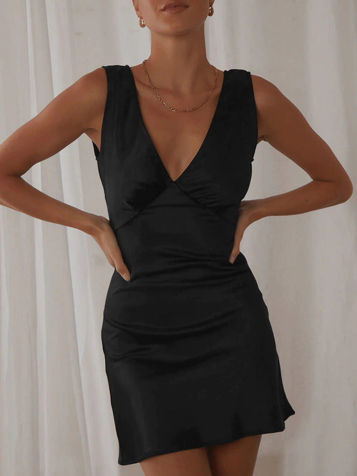 Solid Sleeveless Back Tie Waist Mini Dress