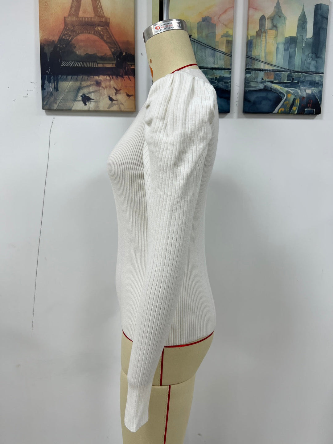 Round Neck Puff Sleeve Sweater