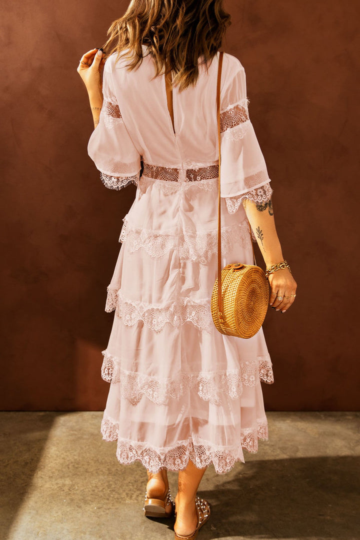 Swiss Dot Layered Dress - Long Dress