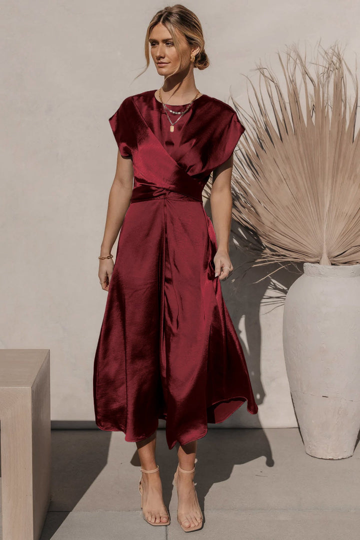 Solid Round Neck Tie Back Midi Dress