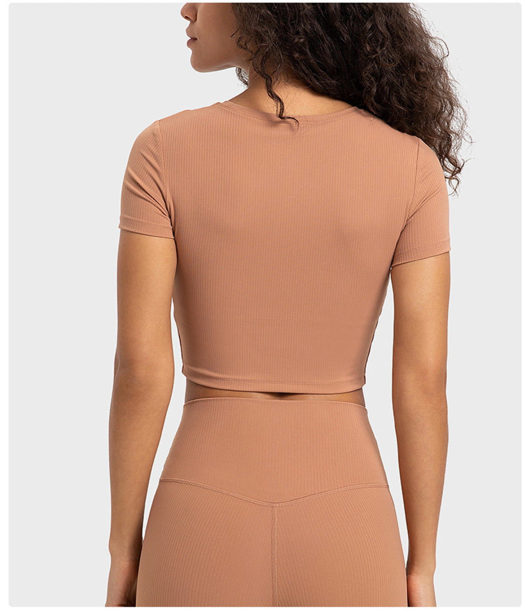 Solid Ribbed Round Neck Cut Out Crop Active Top