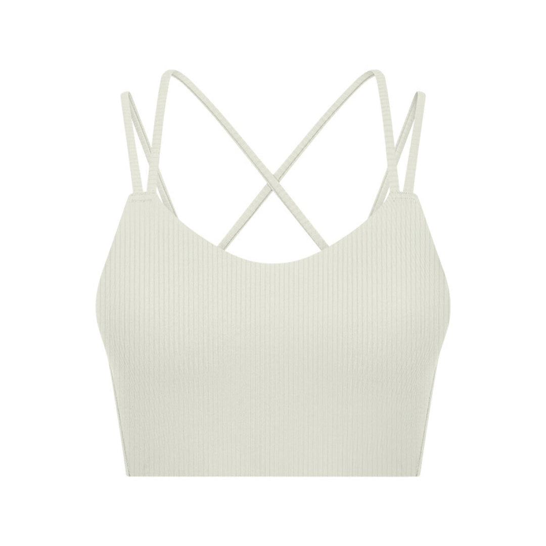 Solid Ribbed Double Shoulder Straps Crisscross Sports Bras
