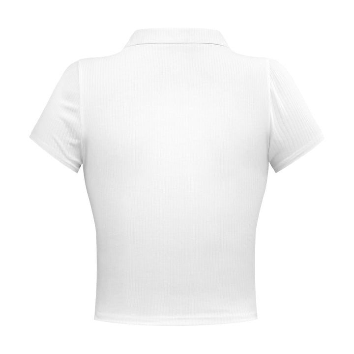 Solid Short Sleeve Buttoned V Neck Crop Top
