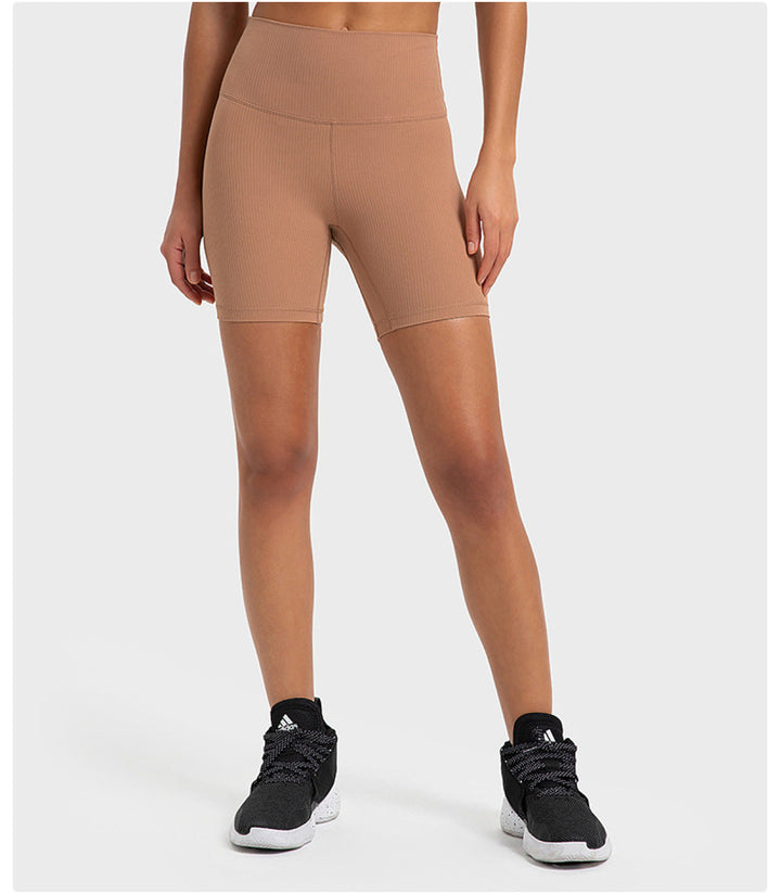 Solid Ribbed High Waist Bike Shorts With Side Pockets