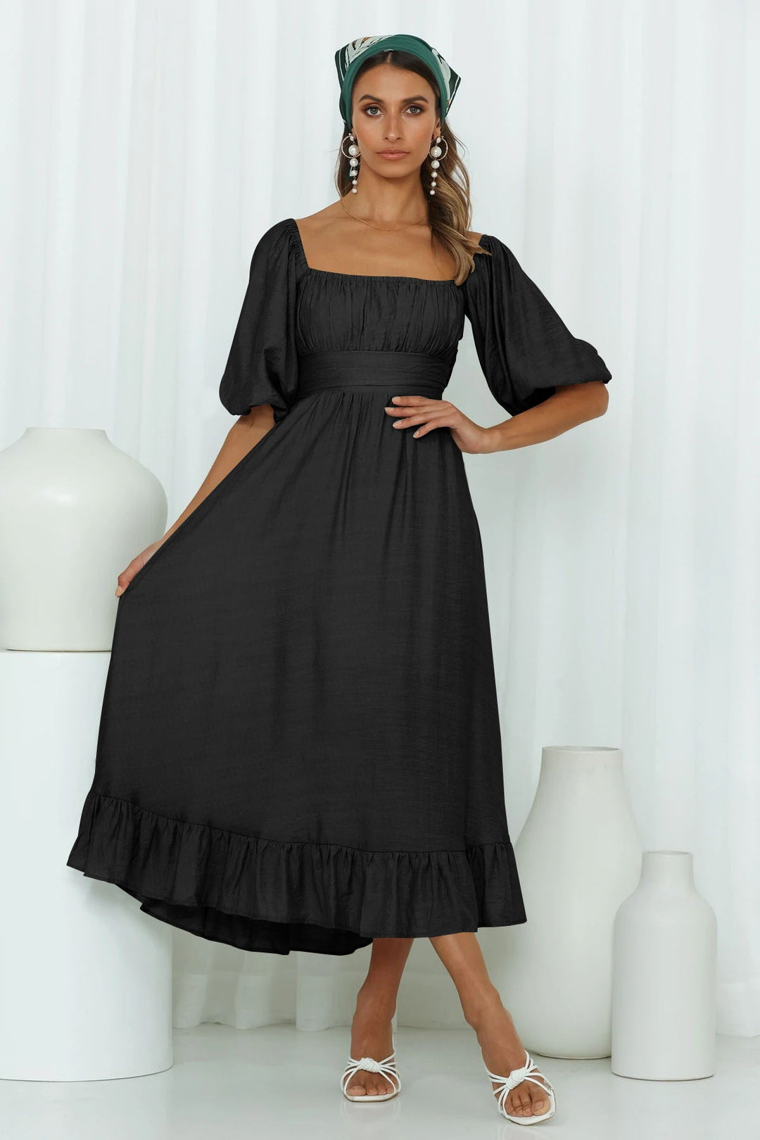Puff Sleeve Pleated Dress