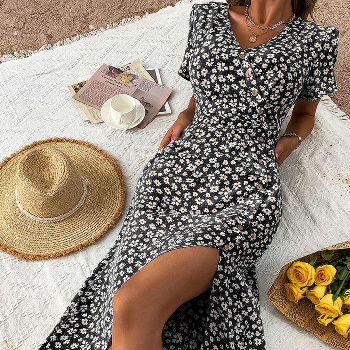Ditsy Floral Buttoned Split Maxi Dress