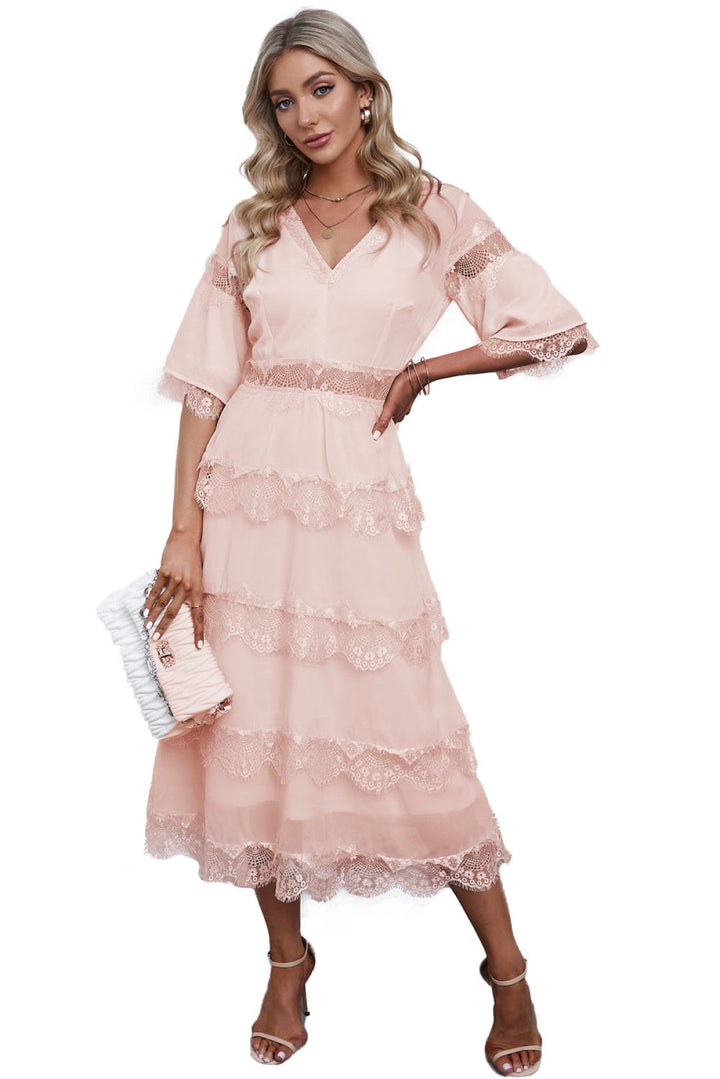Swiss Dot Layered Dress - Long Dress