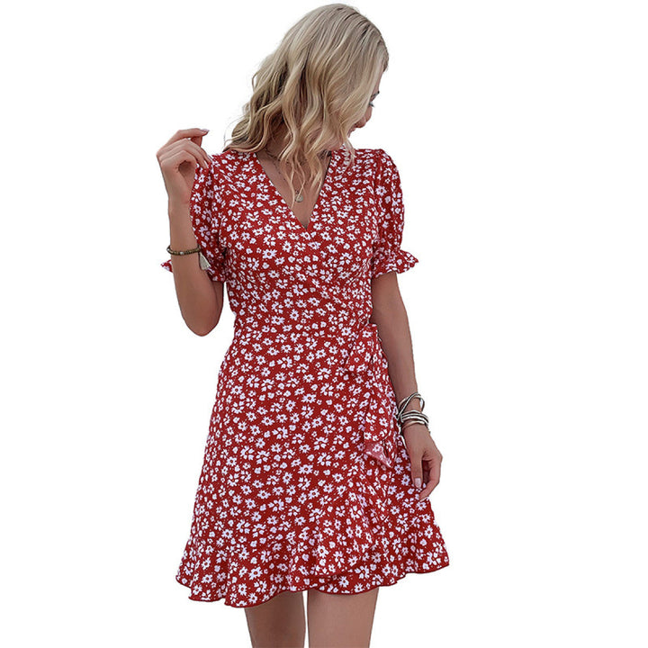 Surplice Puff Sleeve Tie-waist Ditsy Floral Wrap Dress