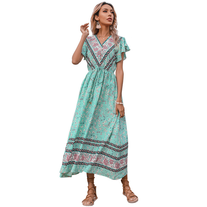 Women's V-Neck Floral Dress With Lace