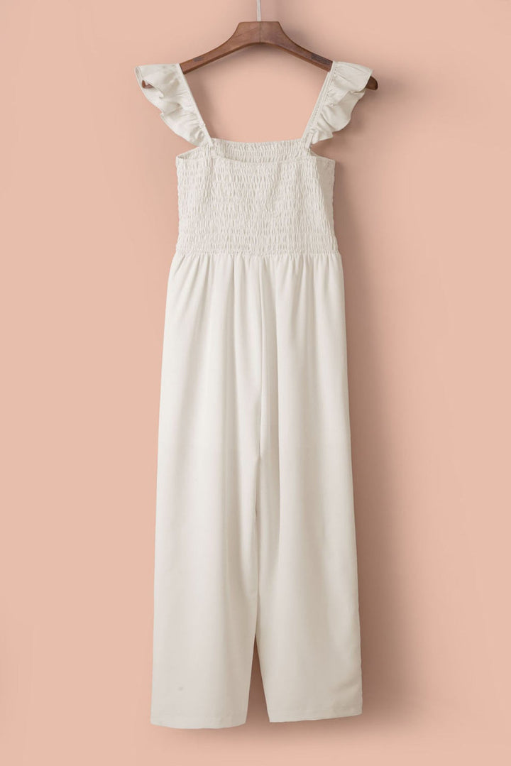 Flutter Sleeve Smocked Wide Leg Jumpsuit