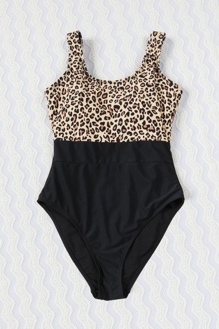 Leopard Color Block Bow Backless One-Piece Swimwear