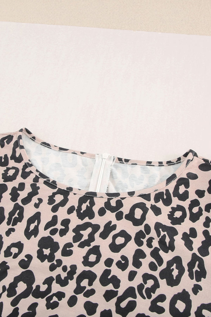 Leopard Half Sleeve Plus Size Jumpsuit