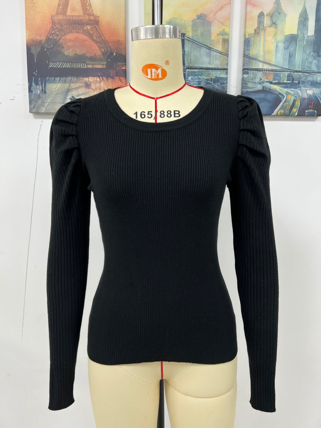 Round Neck Puff Sleeve Sweater