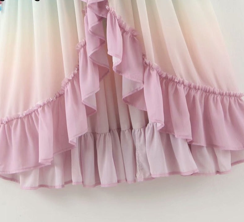 Multicolor Gradient Print Chiffon Beach Dress