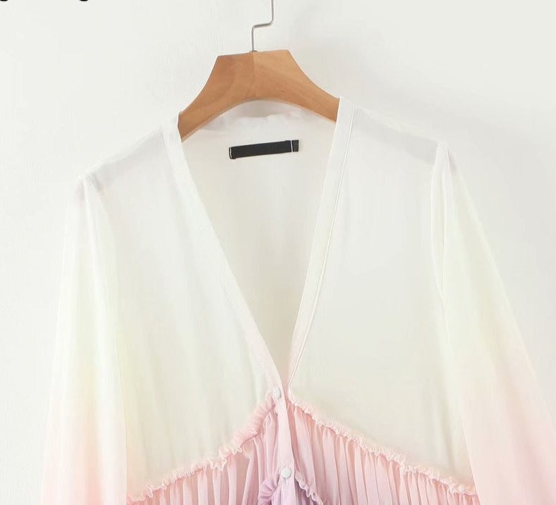 Multicolor Gradient Print Chiffon Beach Dress