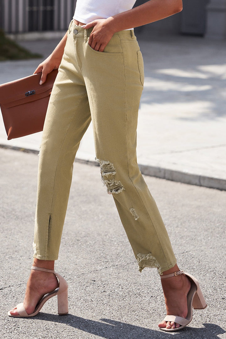Distressed Raw Hem Straight Leg Jeans