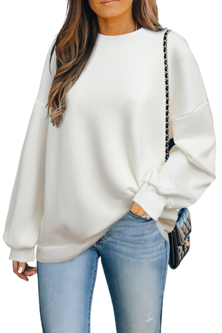 Solid Drop-Shoulder Pullover Sweatshirt