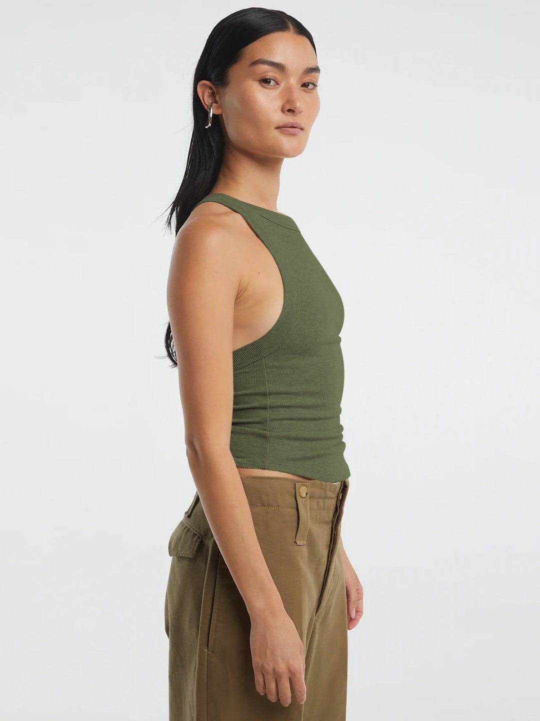 Ribbed Round Neck Sleeveless Backless Tank Top