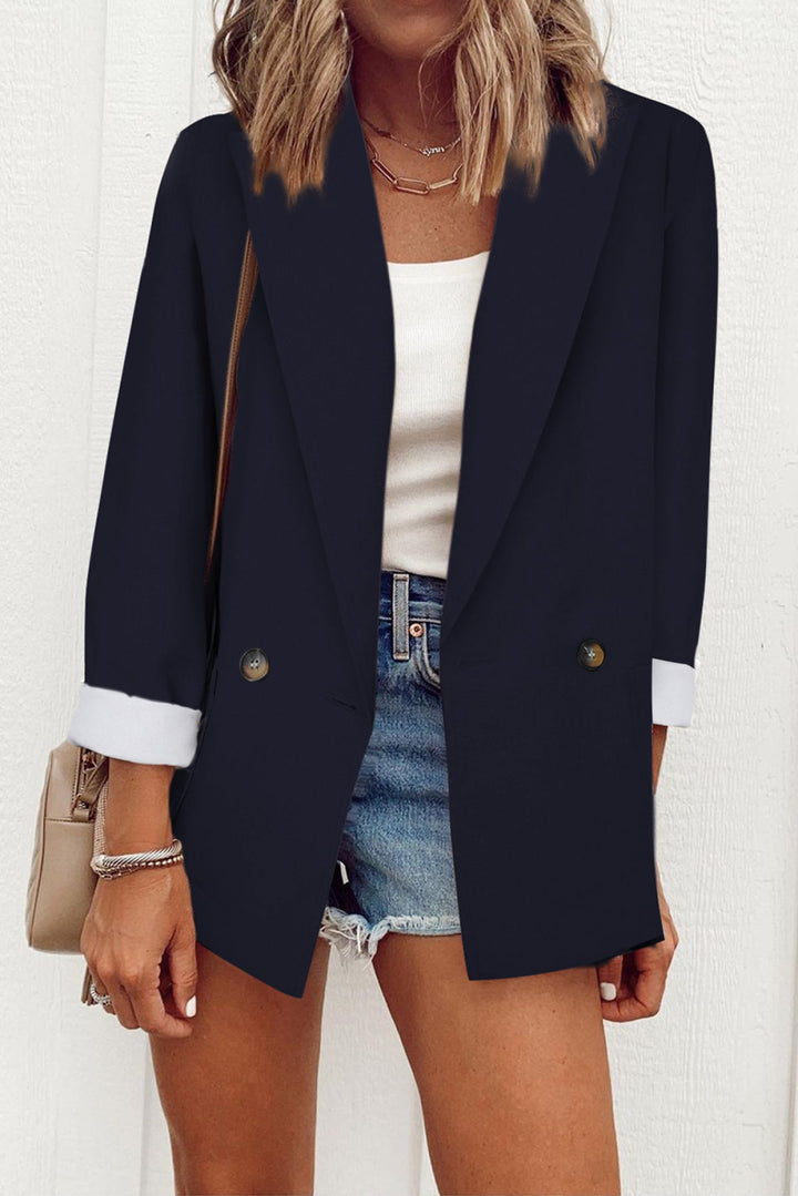 Buttoned Lapel Collar Blazer