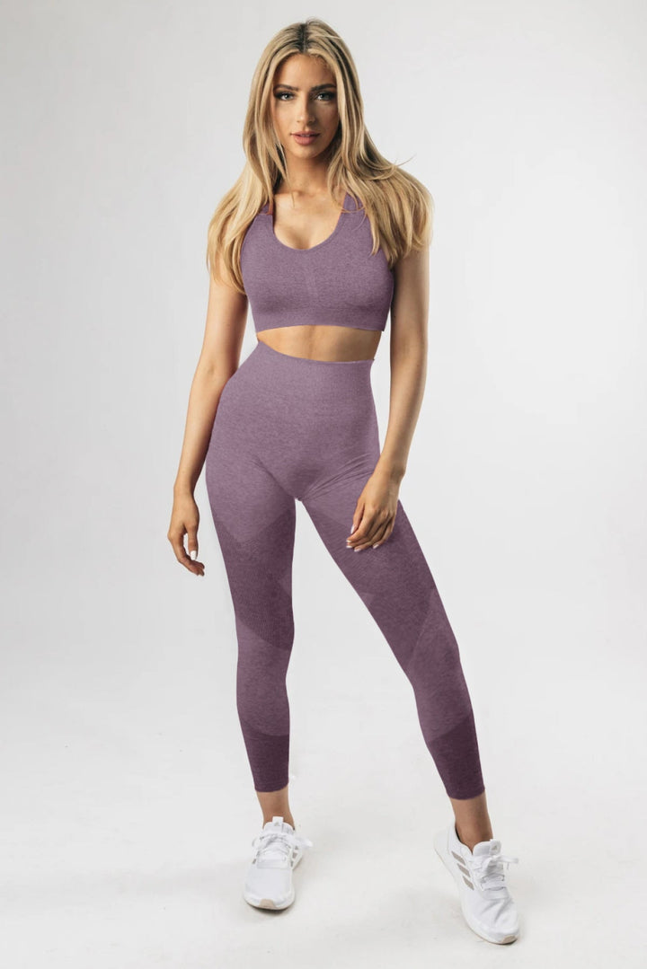 Purple Criss Cross Bra And High Waist Leggings - Sports Wear