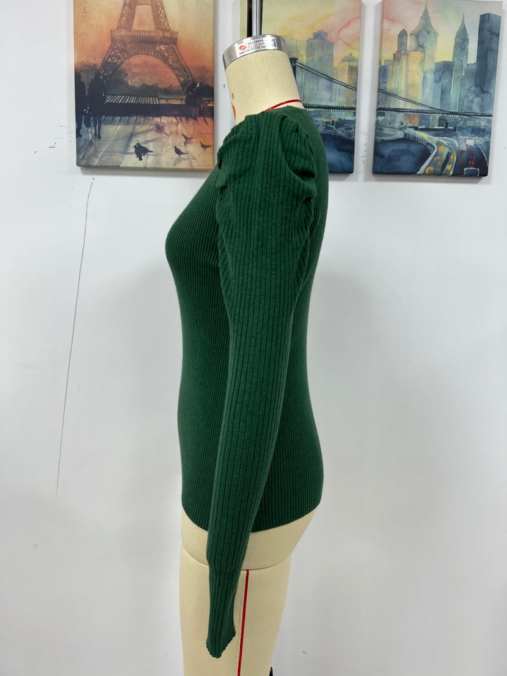 Round Neck Puff Sleeve Sweater