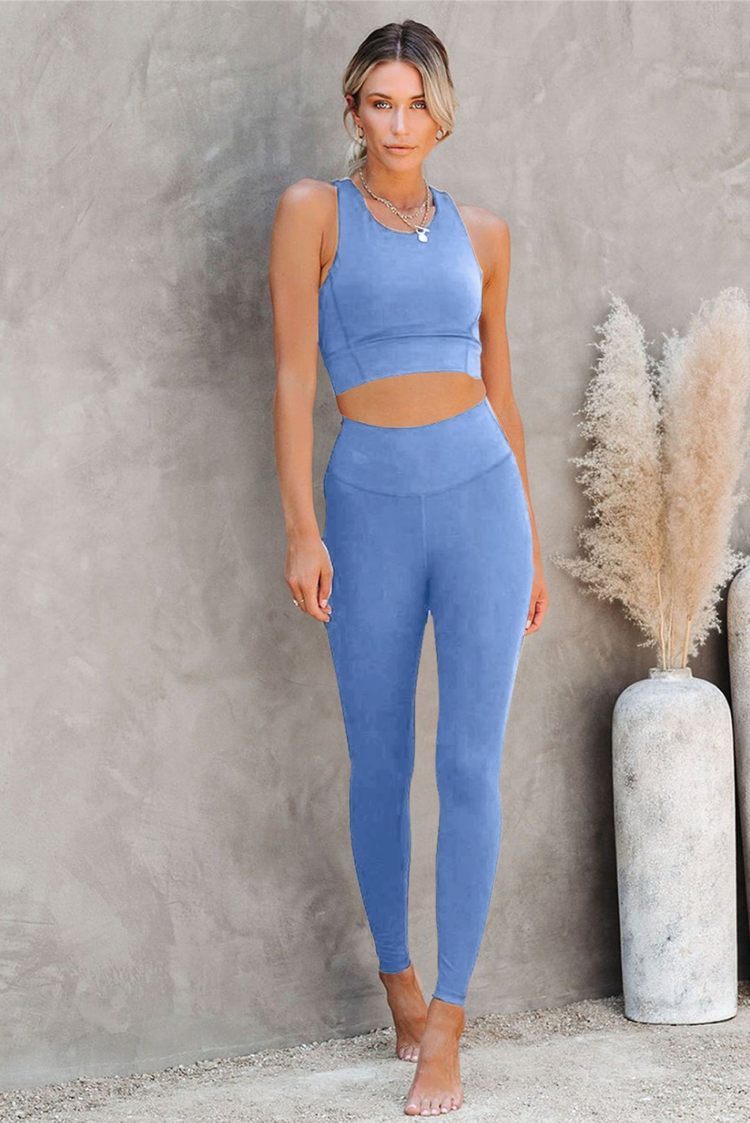 Sky Blue Crop Yoga Bra And High Waist Leggings Sports Wear