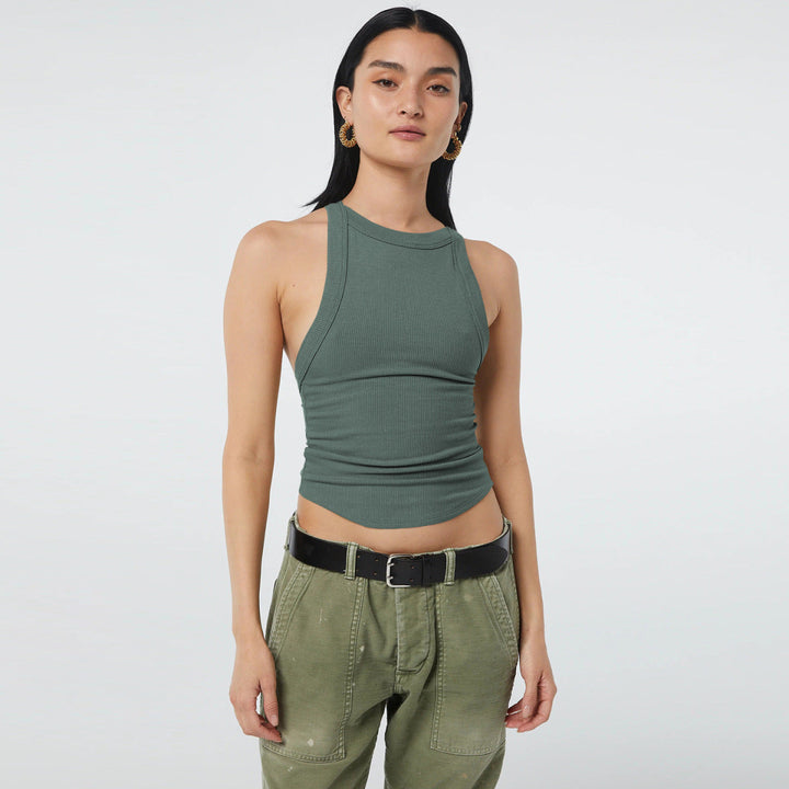 Ribbed Round Neck Sleeveless Backless Tank Top
