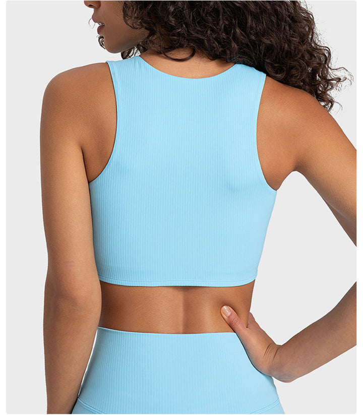 Ribbed Round Neck Wireless Sports Bras