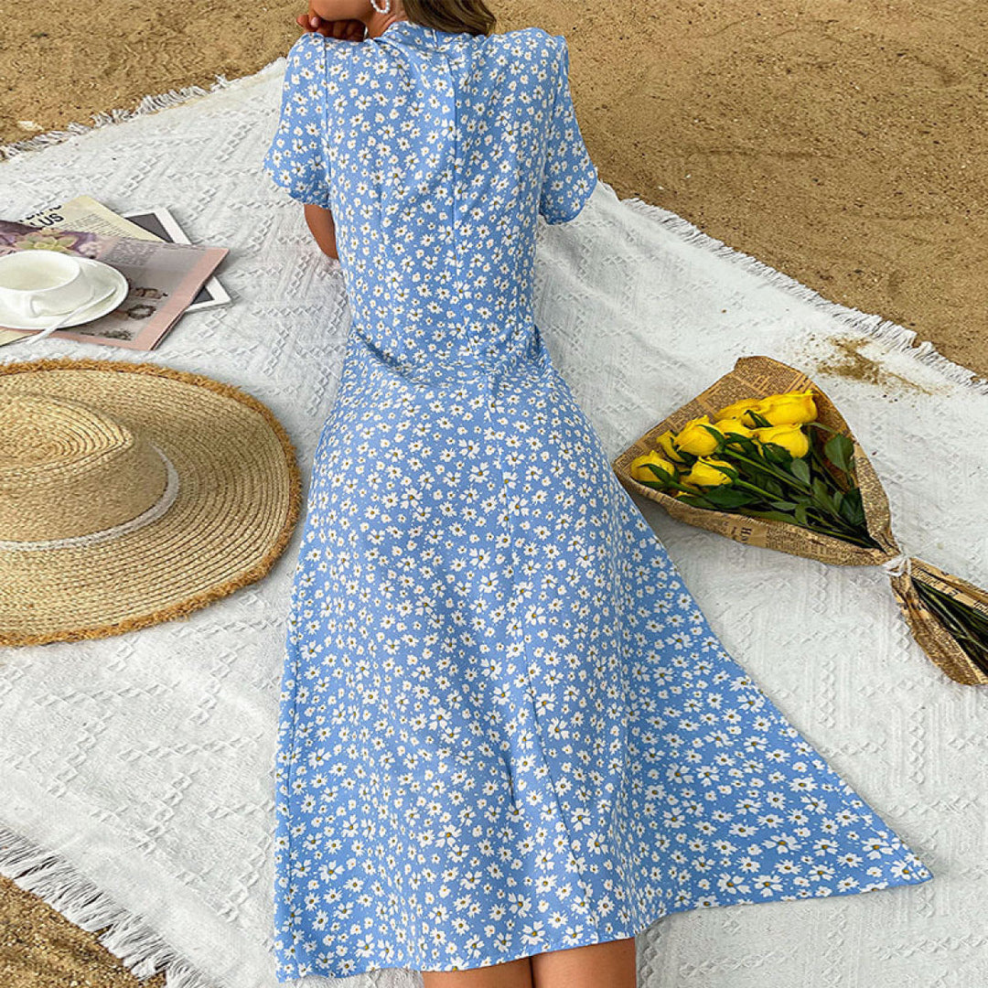 Ditsy Floral Buttoned Split Maxi Dress