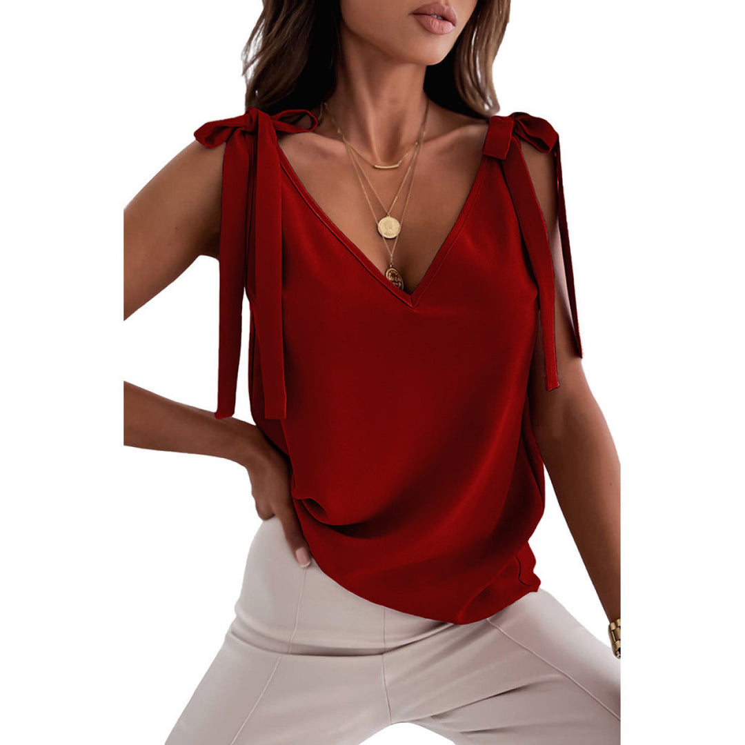 V-neck Sleeveless Knot Tank Top