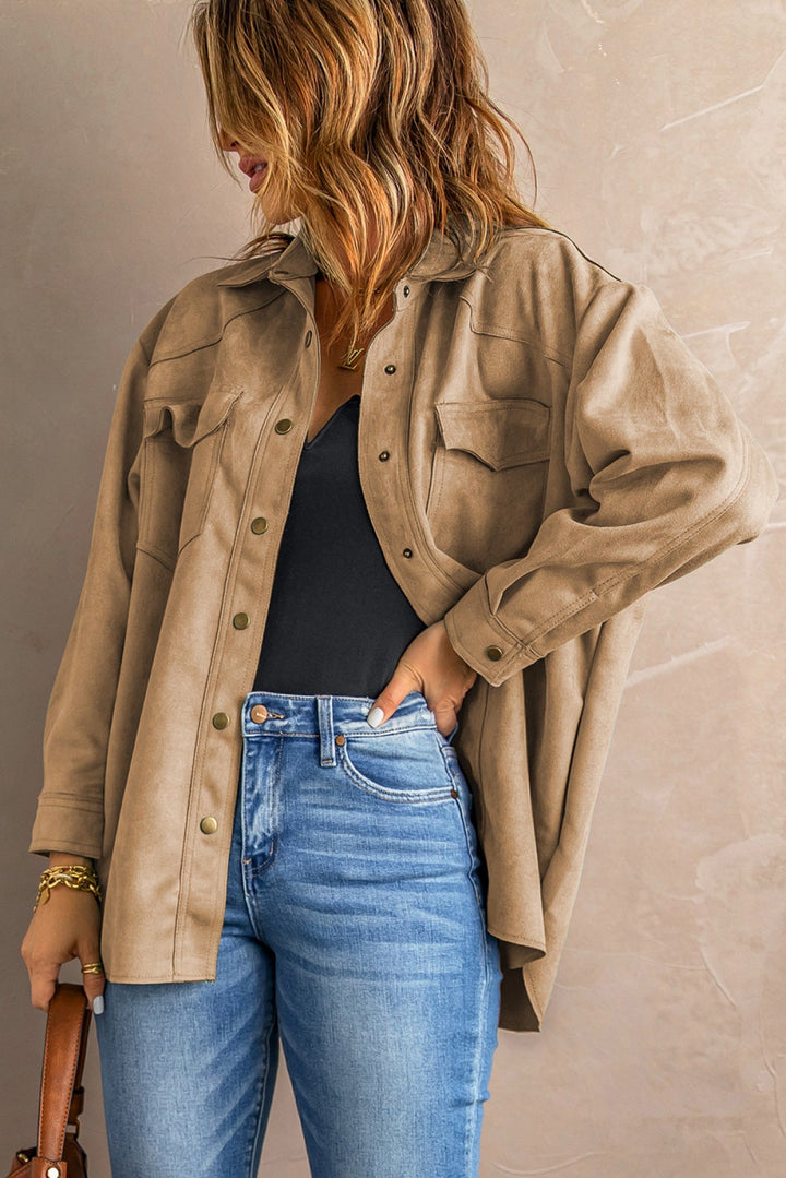Khaki Snap Suede Jacket